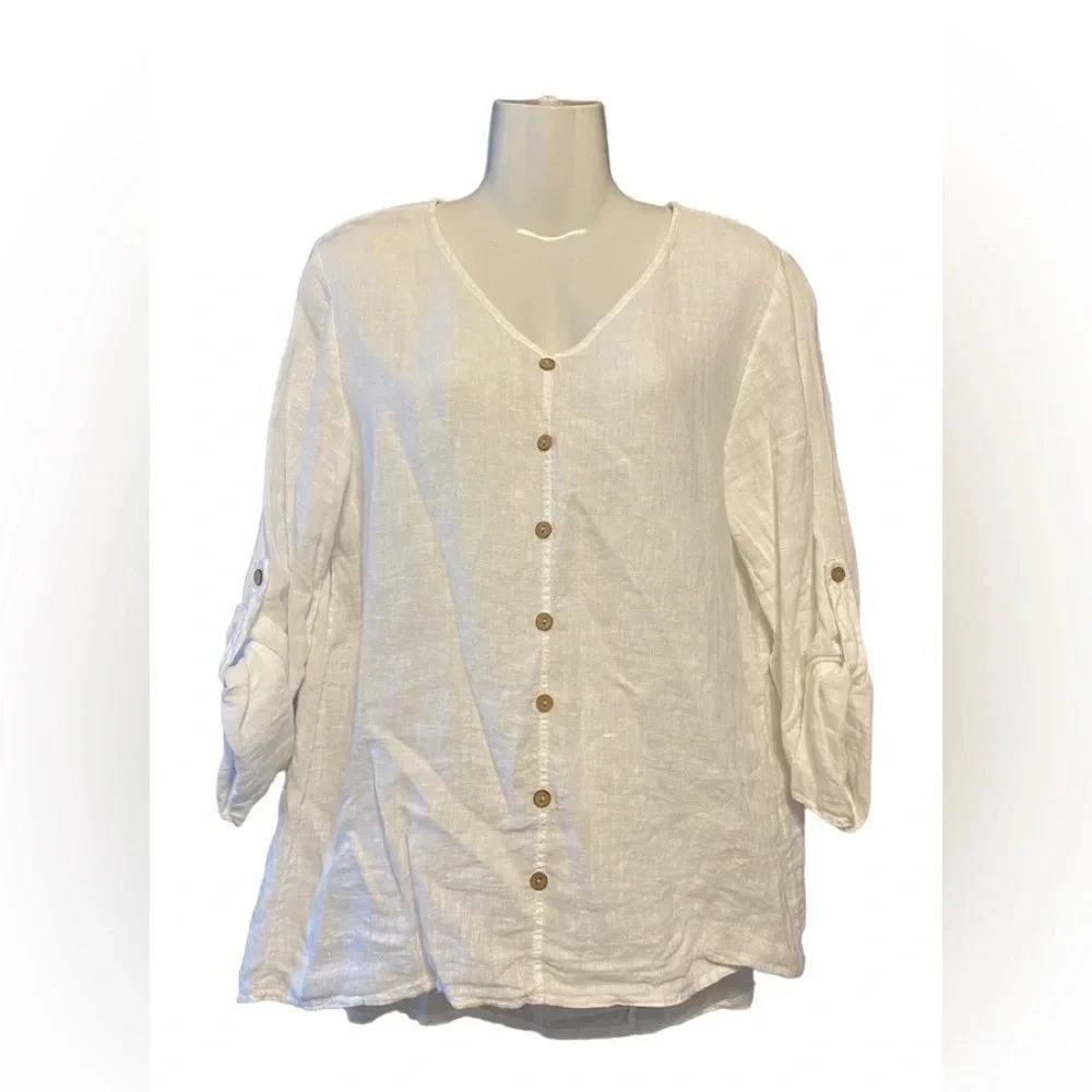 Terzo Millennio Made In Italy White Linen Tunic Top